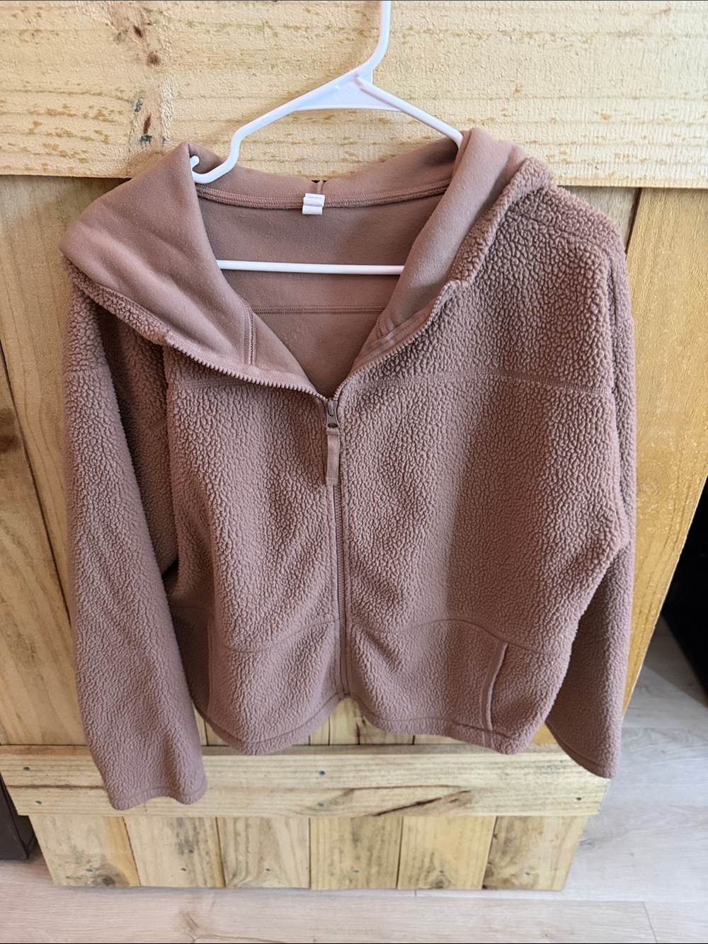 Zella Hooded Puffer Sherpa Jacket - Taupe